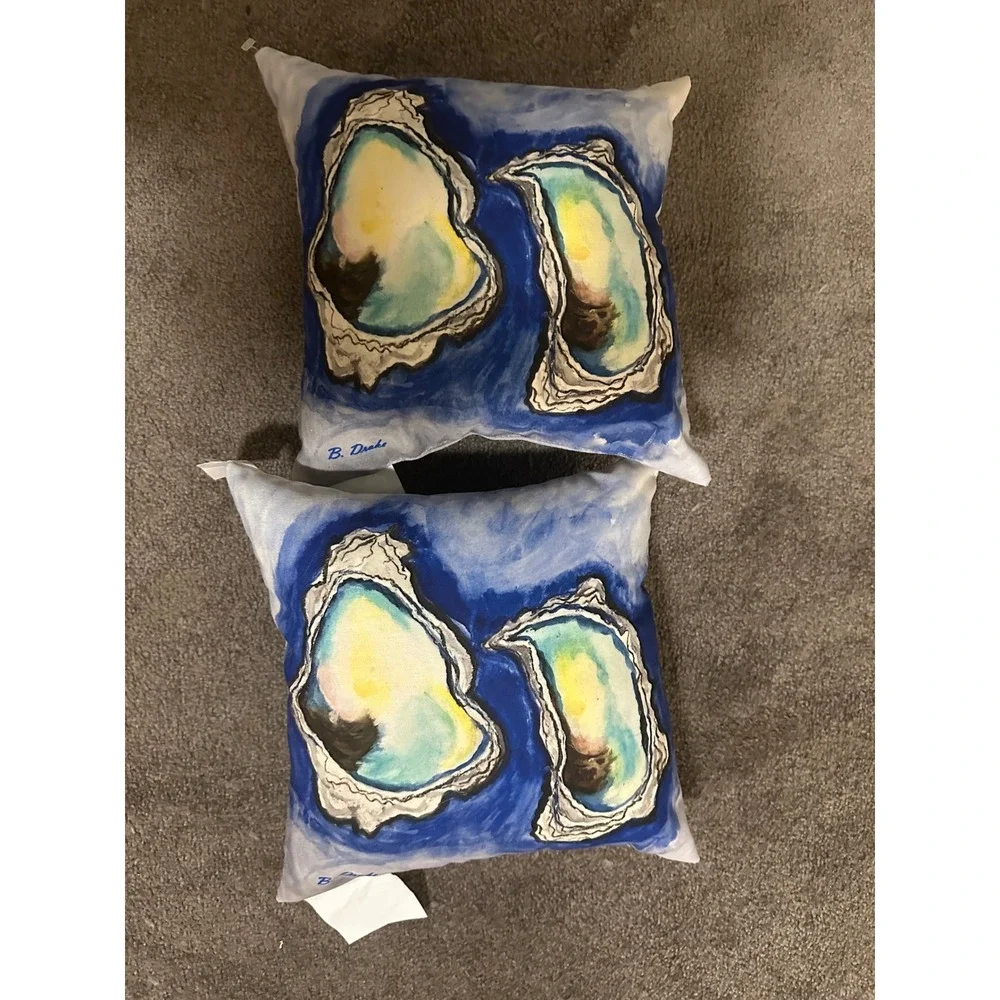 Betsy Drake Interiors Oyster Shell Outdoor Pillows Set of 2 Blue Watercolor